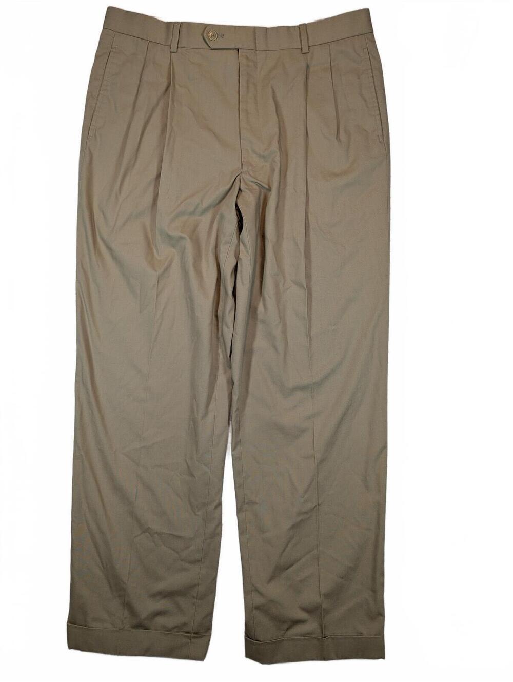 Jos. A. Bank Pleated Dress Slacks Khaki Cuffed Classic Trousers Mens 36x30